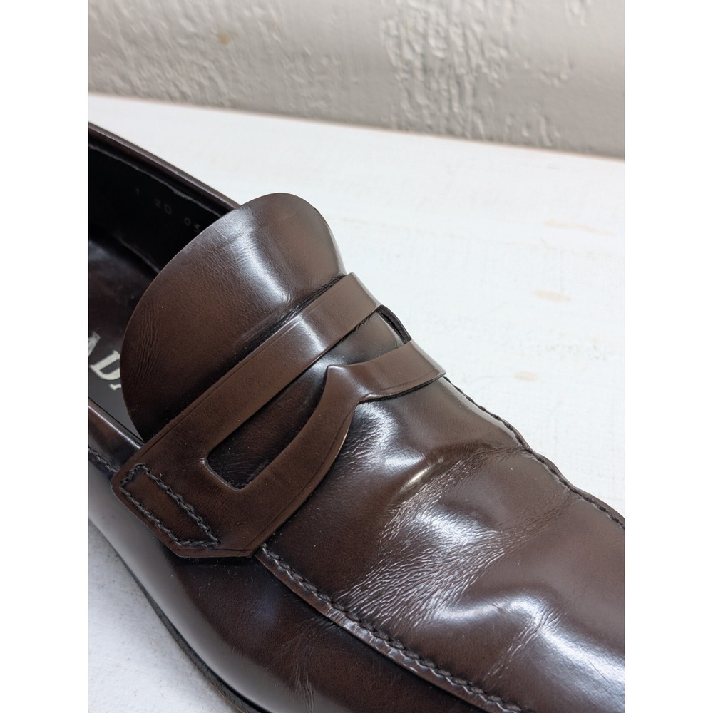 Prada Men's Dress Shoes Square Toe Penny Loafer Brown Leather Sz 7 - Picture 4 of 15